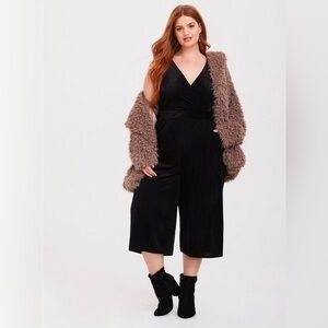 Torrid Black Shadow Stripe Velvet Jumpsuit, Size 0